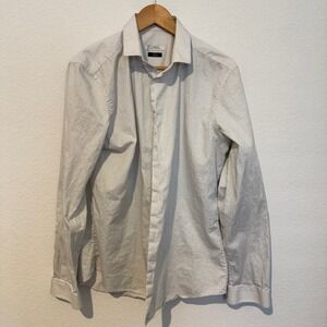 Versace Collection Button Down Mens 43 White Geometric Trend Shirt